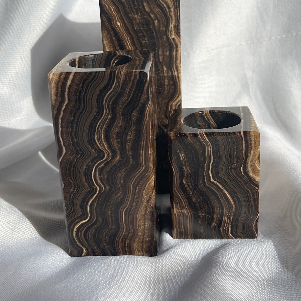 Elegant Chocolate Calcite Tea Light Candle Holders